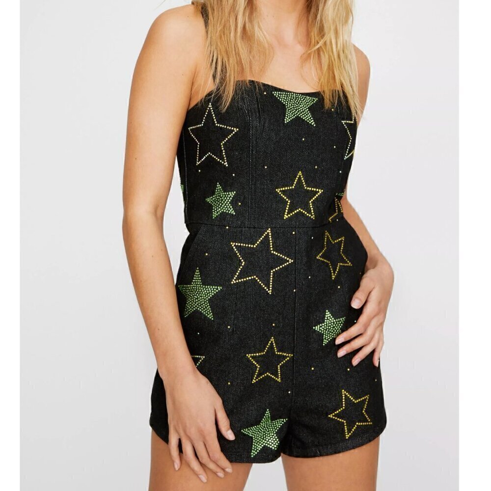 Nasty Gal Star Hotfix Denim Playsuit, NWT, Size 8 - Picture 4 of 9